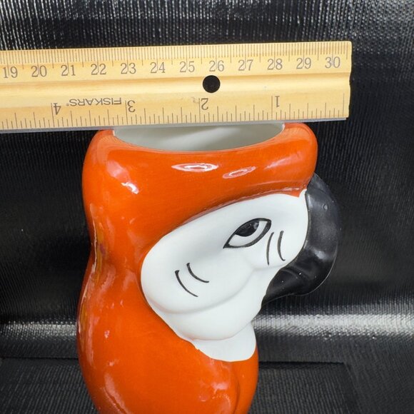 Vintage Ceramic Parrot Macaw Bird Vase Tall Tumbler Cup Red Orange Tall Vessel - Picture 4 of 10